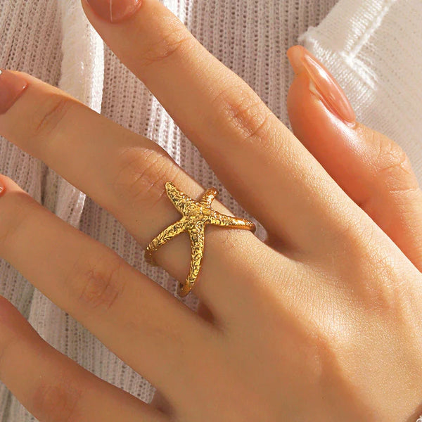 Gold Plated Anti Tarnish Stainless Steel Star Themed Contemporary Ring