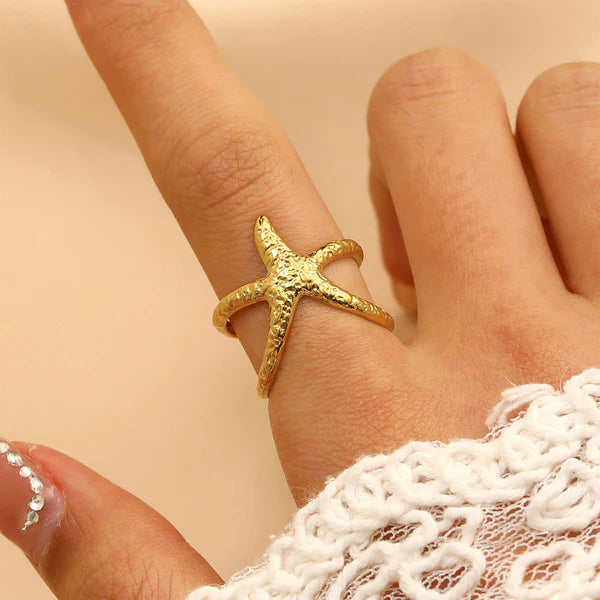 Gold Plated Anti Tarnish Stainless Steel Star Themed Contemporary Ring