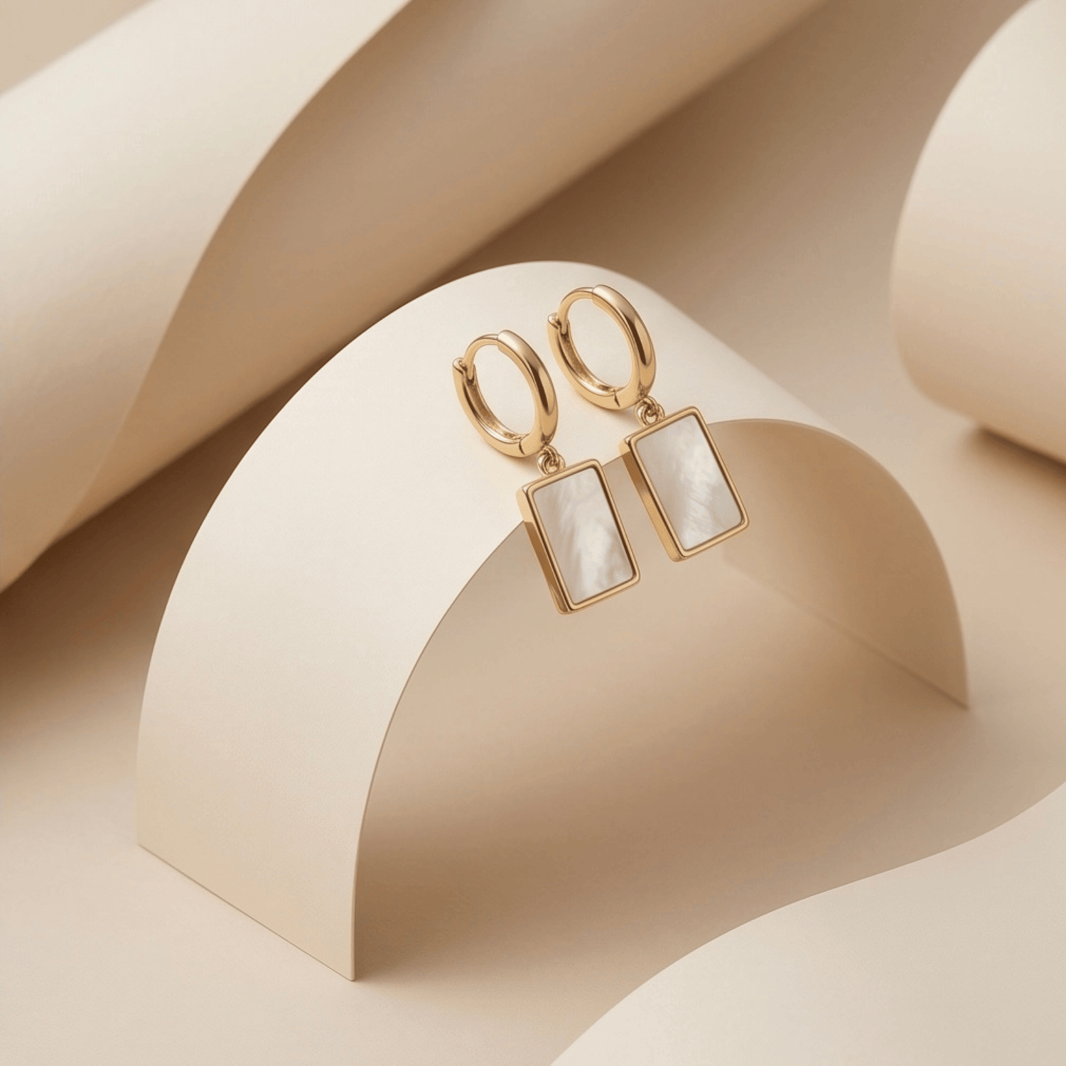 18k Gold plated Anti Tarnish White Geometric Earrings