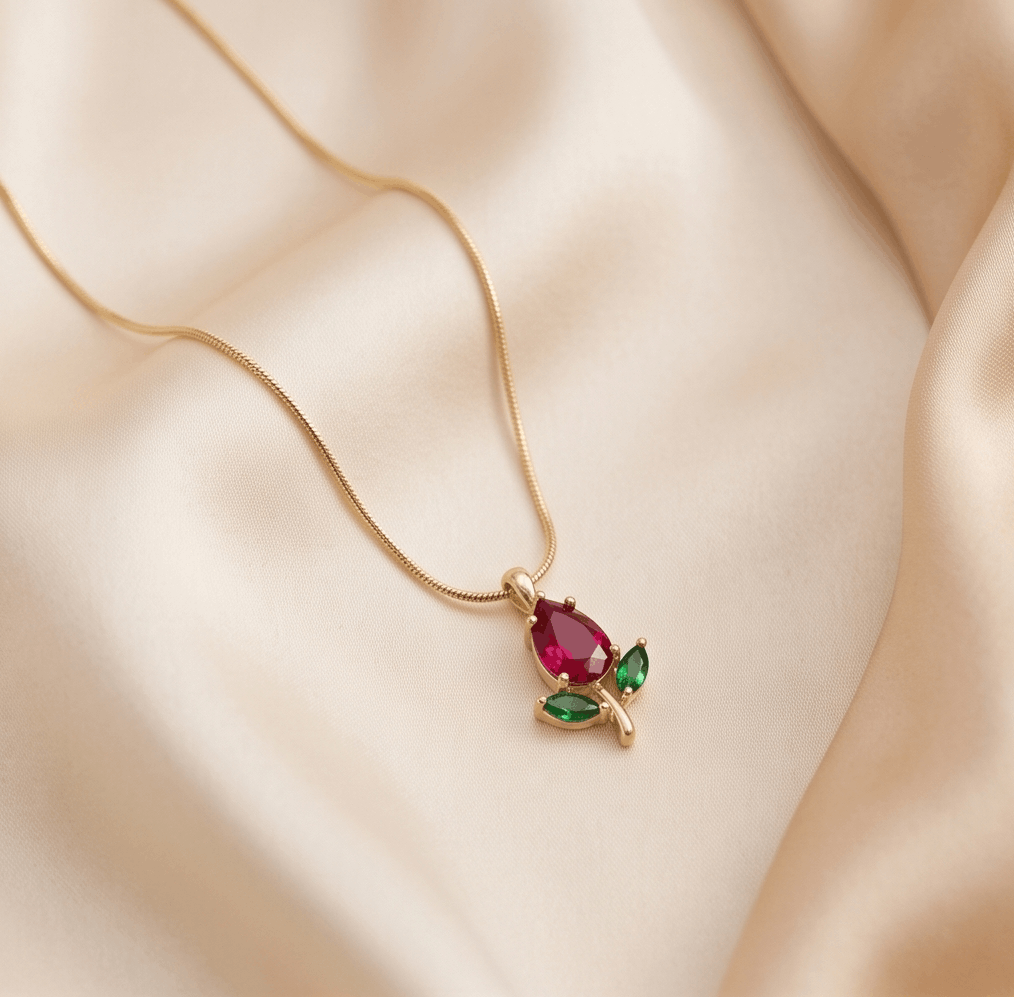 18k Gold-Plated Red Tulip Pendant
