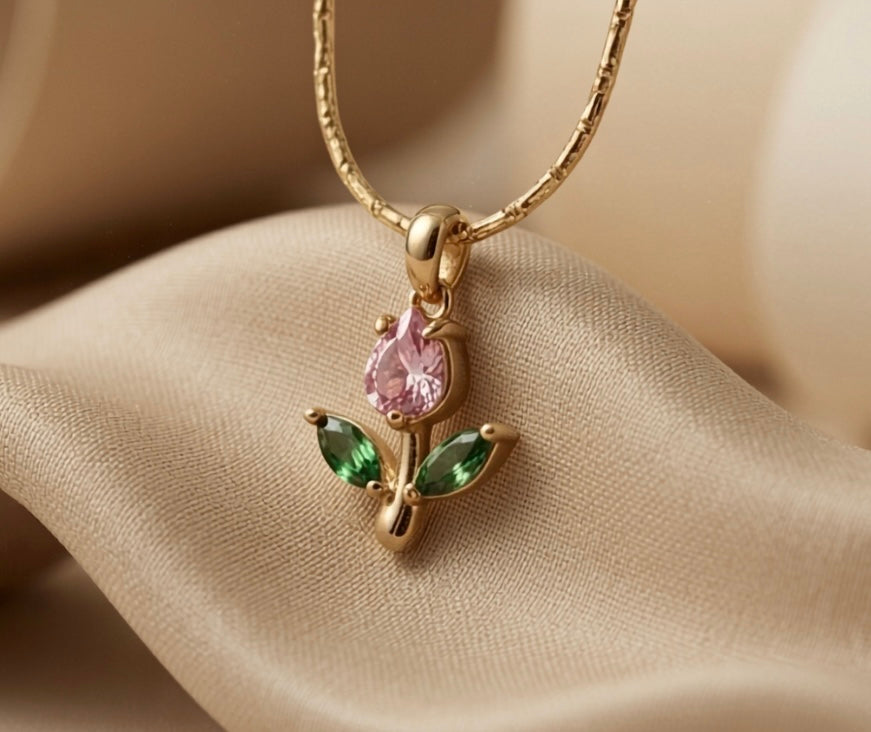 18k Gold-Plated Pink Tulip Pendant