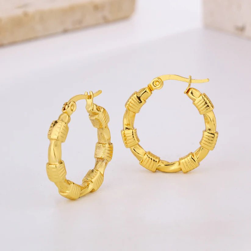 Anti Tarnish Round Hoop retro earring Design1 - Aurvi