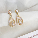 French elegant palace style teardrop pearl earrings - Aurvi