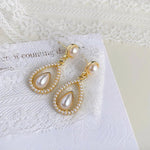 French elegant palace style teardrop pearl earrings - Aurvi