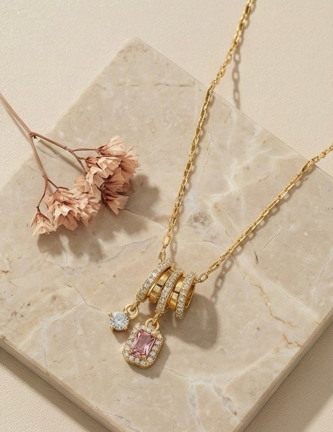 Gold Plated Anti Tarnish Dual Pendant Necklace - Aurvi