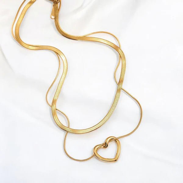 Gold - Plated Anti Tarnish Heart Themed Layered Necklace - Aurvi