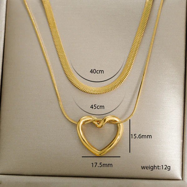 Gold - Plated Anti Tarnish Heart Themed Layered Necklace - Aurvi