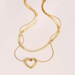 Gold - Plated Anti Tarnish Heart Themed Layered Necklace - Aurvi