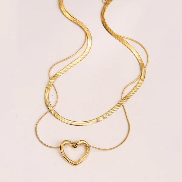Gold - Plated Anti Tarnish Heart Themed Layered Necklace - Aurvi