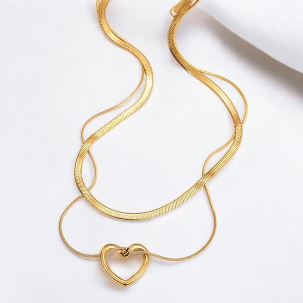 Gold - Plated Anti Tarnish Heart Themed Layered Necklace - Aurvi