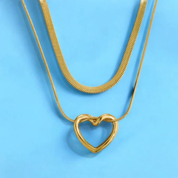 Gold - Plated Anti Tarnish Heart Themed Layered Necklace - Aurvi