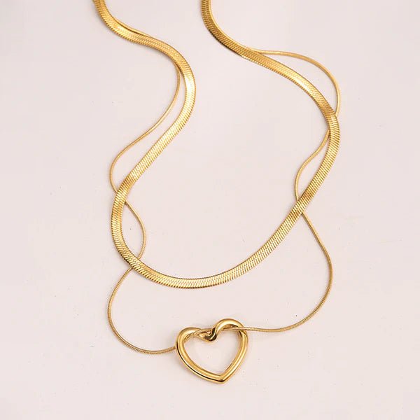 Gold - Plated Anti Tarnish Heart Themed Layered Necklace - Aurvi