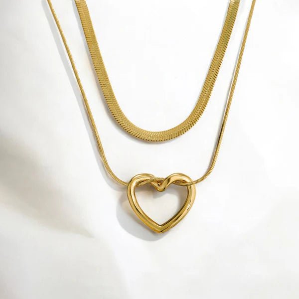 Gold - Plated Anti Tarnish Heart Themed Layered Necklace - Aurvi