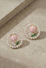 Gold Plated Anti Tarnish Pearl Tulip Earrings - Aurvi