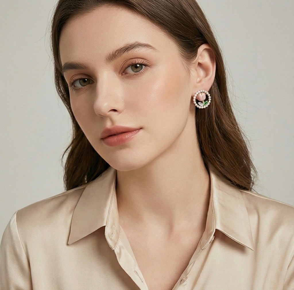 Gold Plated Anti Tarnish Pearl Tulip Earrings - Aurvi