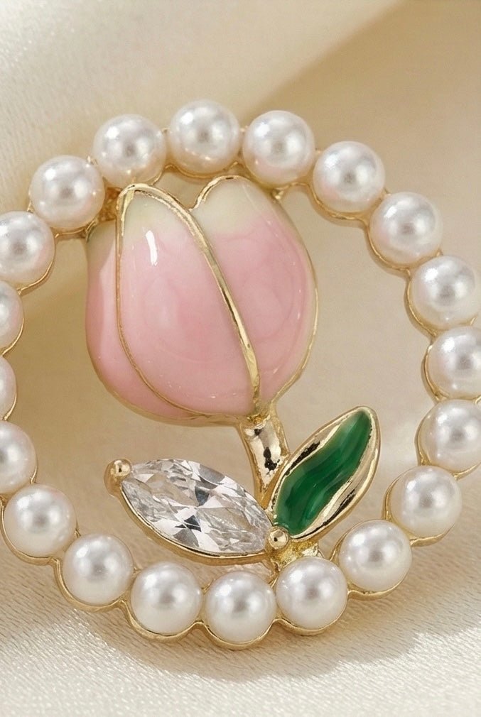Gold Plated Anti Tarnish Pearl Tulip Earrings - Aurvi