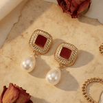 Gold Plated Anti Tarnish Red Drop Earrings - Aurvi