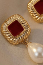 Gold Plated Anti Tarnish Red Drop Earrings - Aurvi