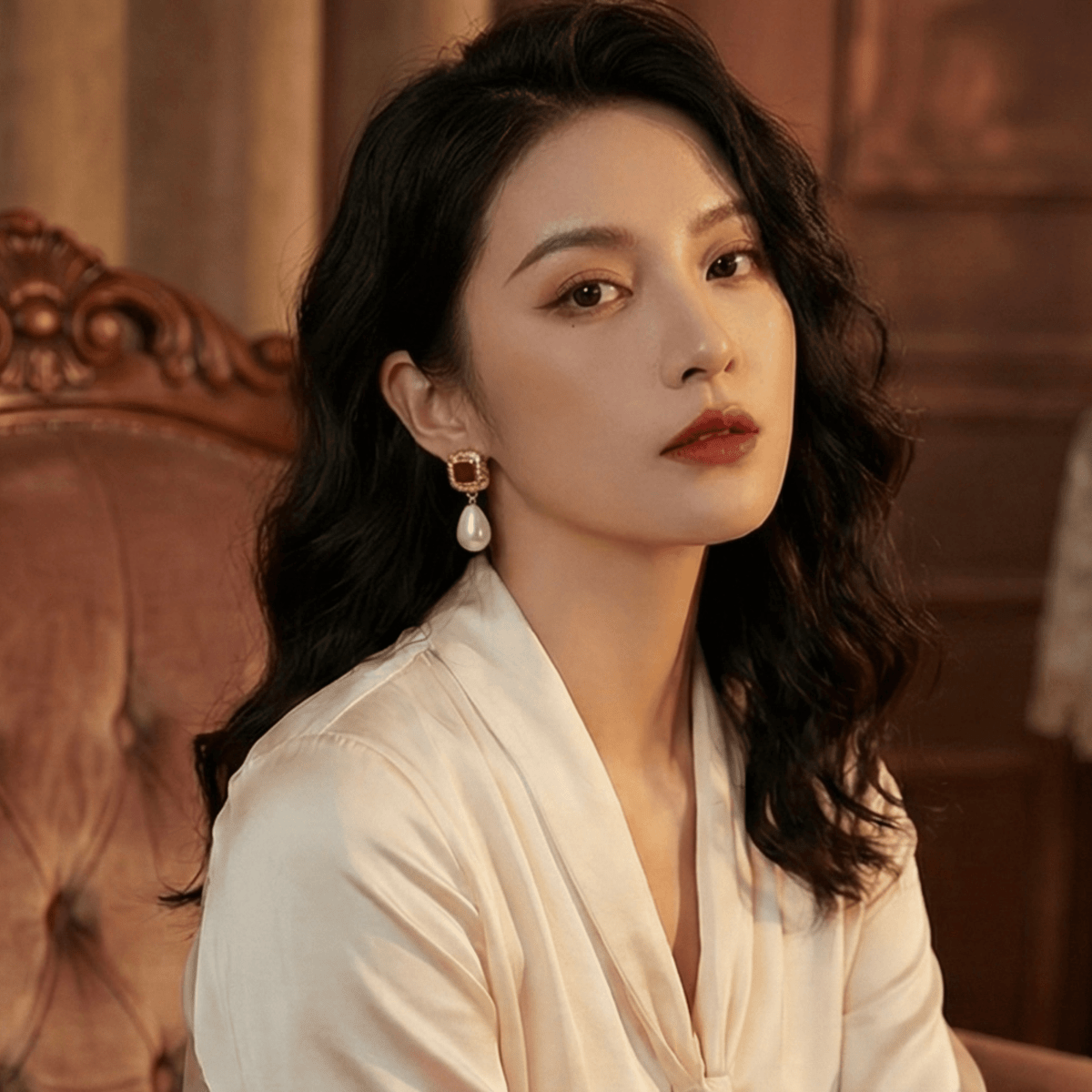 Gold Plated Anti Tarnish Red Drop Earrings - Aurvi