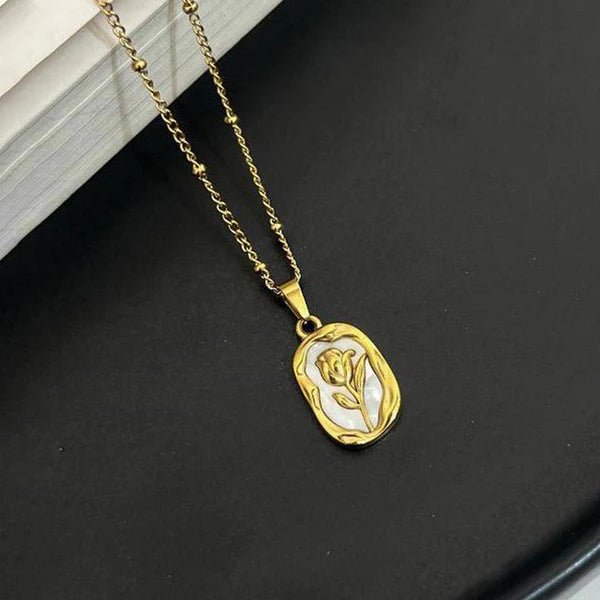 Gold Plated Anti Tarnish Rose Themed Pendant - Aurvi