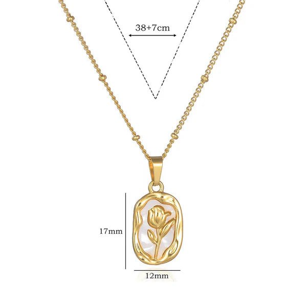 Gold Plated Anti Tarnish Rose Themed Pendant - Aurvi