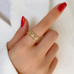 Gold Plated Anti Tarnish Stainless Steel Clover Themed Adjustable Finger Ring - Aurvi