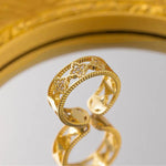 Gold Plated Anti Tarnish Stainless Steel Clover Themed Adjustable Finger Ring - Aurvi