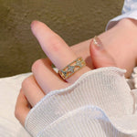 Gold Plated Anti Tarnish Stainless Steel Clover Themed Adjustable Finger Ring - Aurvi