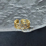 Gold Plated Anti Tarnish Stainless Steel Clover Themed Adjustable Finger Ring - Aurvi
