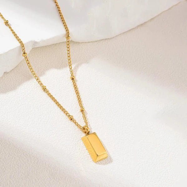 Gold Plated Anti Tarnish Stainless Steel Golden Rectangular Pendant - Aurvi