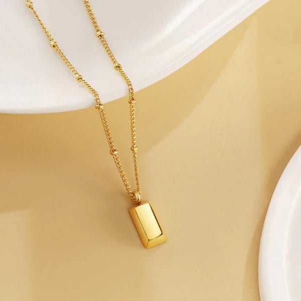 Gold Plated Anti Tarnish Stainless Steel Golden Rectangular Pendant - Aurvi