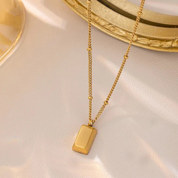 Gold Plated Anti Tarnish Stainless Steel Golden Rectangular Pendant - Aurvi