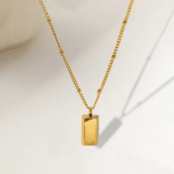 Gold Plated Anti Tarnish Stainless Steel Golden Rectangular Pendant - Aurvi