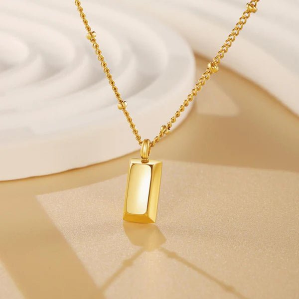 Gold Plated Anti Tarnish Stainless Steel Golden Rectangular Pendant - Aurvi