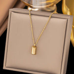 Gold Plated Anti Tarnish Stainless Steel Golden Rectangular Pendant - Aurvi