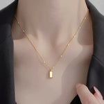 Gold Plated Anti Tarnish Stainless Steel Golden Rectangular Pendant - Aurvi