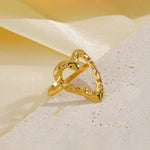 Gold Plated Anti Tarnish Stainless Steel Heart Themed Adjustable Finger Ring - Aurvi