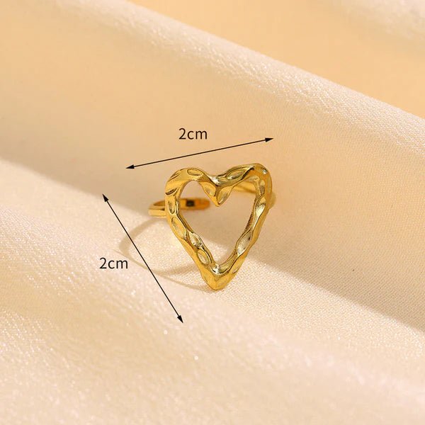 Gold Plated Anti Tarnish Stainless Steel Heart Themed Adjustable Finger Ring - Aurvi