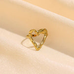 Gold Plated Anti Tarnish Stainless Steel Heart Themed Adjustable Finger Ring - Aurvi
