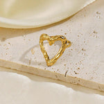 Gold Plated Anti Tarnish Stainless Steel Heart Themed Adjustable Finger Ring - Aurvi