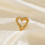 Gold Plated Anti Tarnish Stainless Steel Heart Themed Adjustable Finger Ring - Aurvi