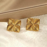 Gold - Plated Anti Tarnish Stainless Steel Quadangle Stud Earrings - Aurvi