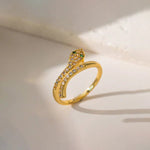 Gold Plated Anti Tarnish Stainless Steel Snake Themed Adjustable Finger Ring - Aurvi
