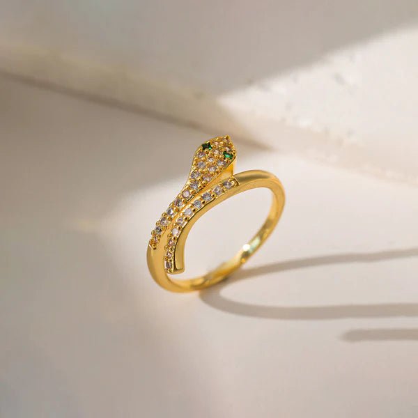 Gold Plated Anti Tarnish Stainless Steel Snake Themed Adjustable Finger Ring - Aurvi