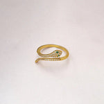 Gold Plated Anti Tarnish Stainless Steel Snake Themed Adjustable Finger Ring - Aurvi