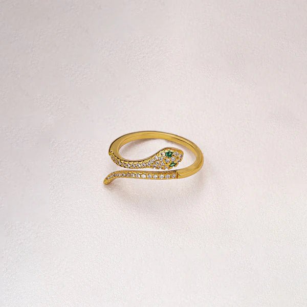 Gold Plated Anti Tarnish Stainless Steel Snake Themed Adjustable Finger Ring - Aurvi