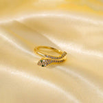 Gold Plated Anti Tarnish Stainless Steel Snake Themed Adjustable Finger Ring - Aurvi