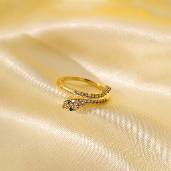 Gold Plated Anti Tarnish Stainless Steel Snake Themed Adjustable Finger Ring - Aurvi