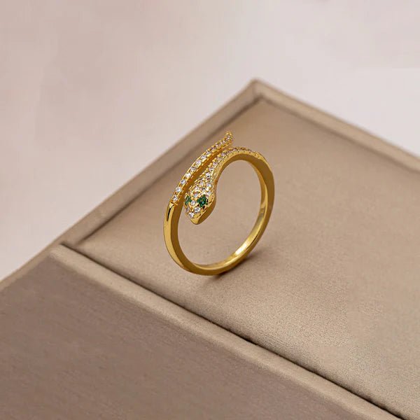Gold Plated Anti Tarnish Stainless Steel Snake Themed Adjustable Finger Ring - Aurvi
