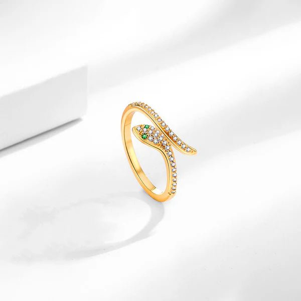 Gold Plated Anti Tarnish Stainless Steel Snake Themed Adjustable Finger Ring - Aurvi